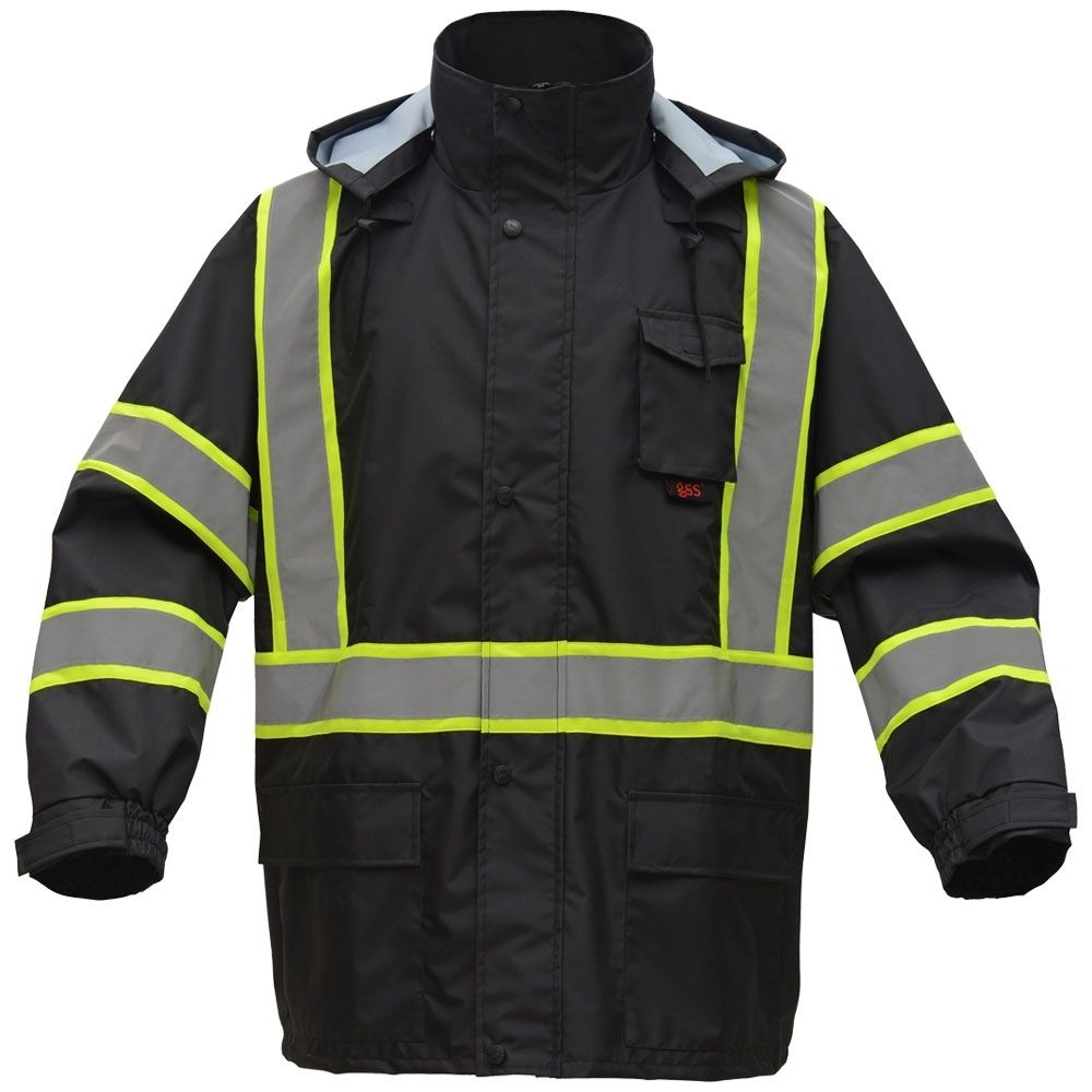 HIVIS BLACK BOTTOM SAFETY RAIN COAT